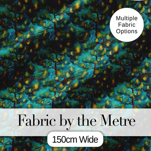 Teal Pine Branch Artistic Nature Seamless Pattern Digital Print Fabric by the Metre UK Sewing Quilting Textile