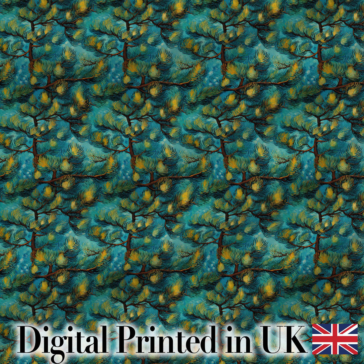 Teal Pine Branch Artistic Nature Seamless Pattern Digital Print Fabric by the Metre UK Sewing Quilting Textile