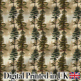 Tall Evergreen Pine Trees Woodland Scenic Seamless Pattern Digital Print Fabric by the Metre UK Sewing Quilting Textile