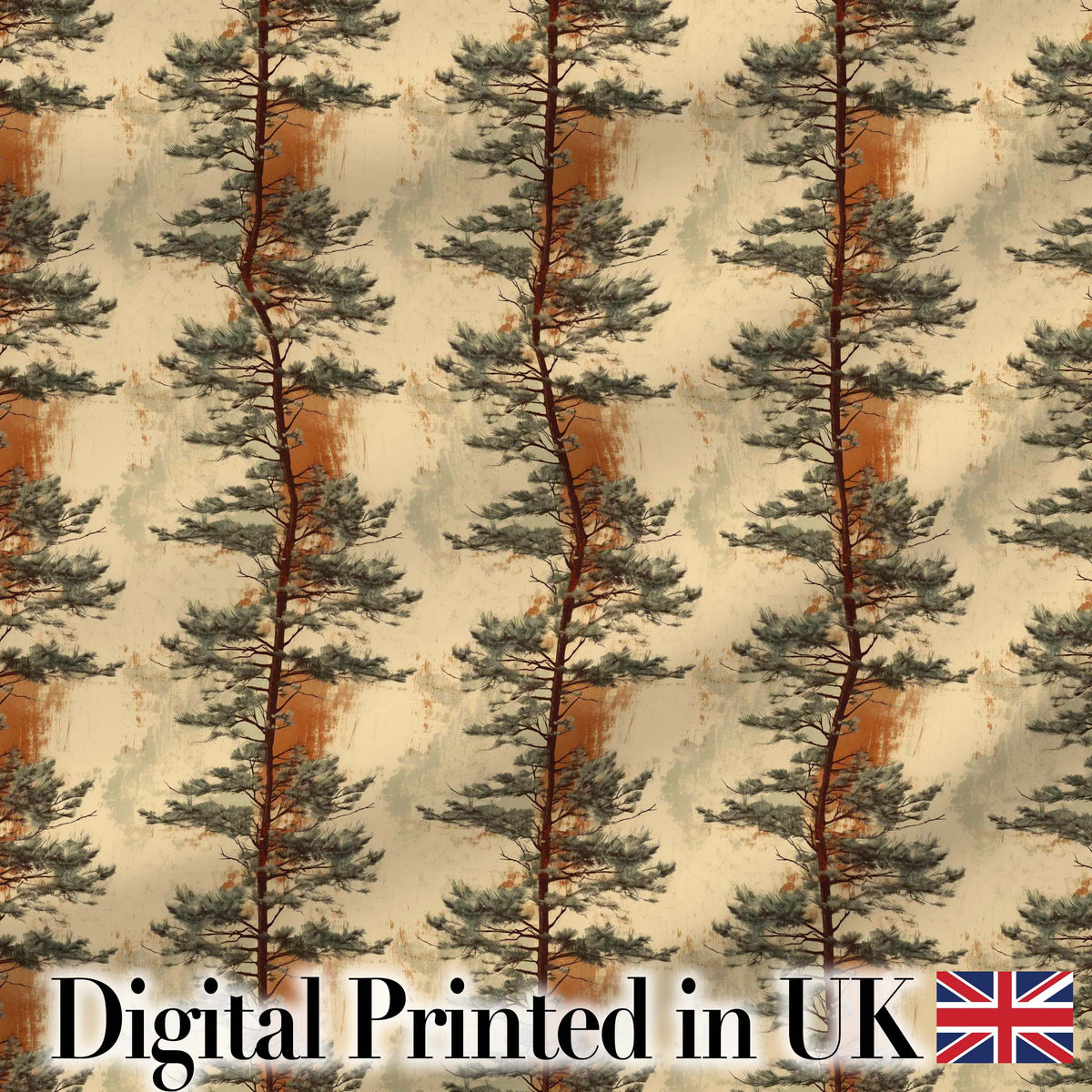 Artistic Pine Tree with Warm Earth Tones Seamless Pattern Digital Print Fabric by the Metre UK Sewing Quilting Textile