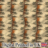 Artistic Pine Tree with Warm Earth Tones Seamless Pattern Digital Print Fabric by the Metre UK Sewing Quilting Textile
