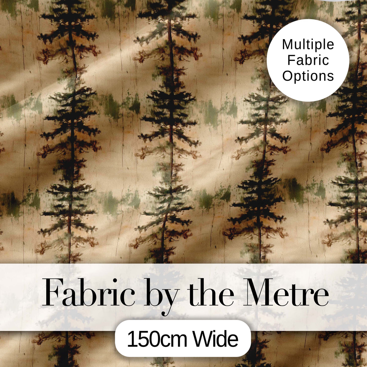 Minimalist Tall Pine Tree Rustic Seamless Pattern Digital Print Fabric by the Metre UK Sewing Quilting Textile