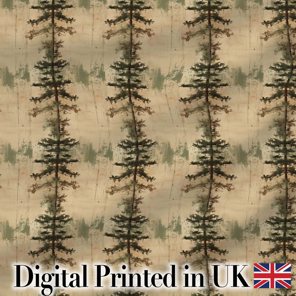 Minimalist Tall Pine Tree Rustic Seamless Pattern Digital Print Fabric by the Metre UK Sewing Quilting Textile