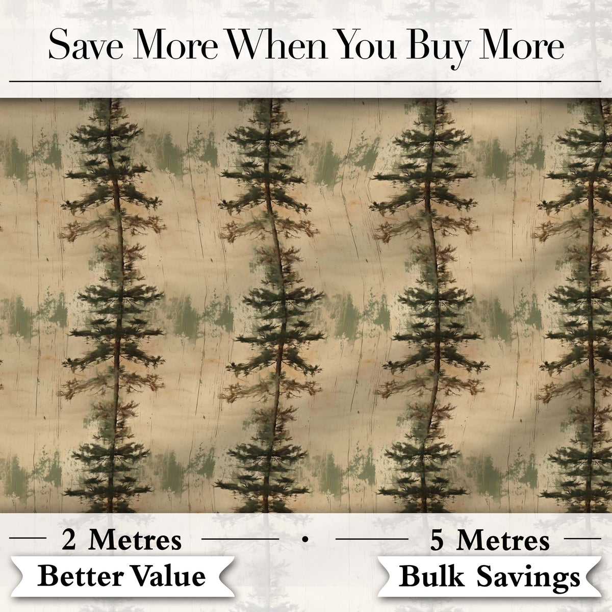 Minimalist Tall Pine Tree Rustic Seamless Pattern Digital Print Fabric by the Metre UK Sewing Quilting Textile