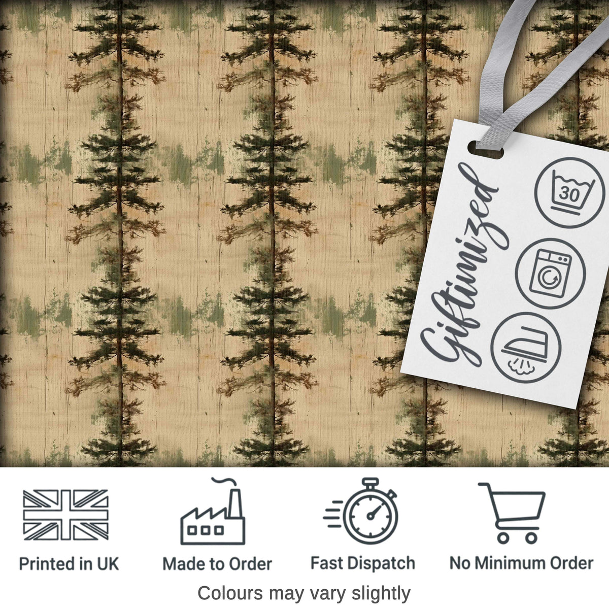 Minimalist Tall Pine Tree Rustic Seamless Pattern Digital Print Fabric by the Metre UK Sewing Quilting Textile