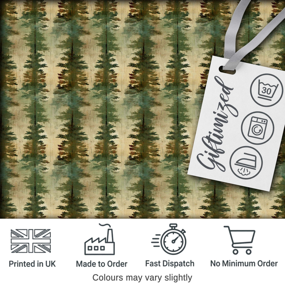 Abstract Forest Pine Tree Artistic Seamless Pattern Digital Print Fabric by the Metre UK Sewing Quilting Textile