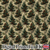 Watercolor Pine Woodland Nature Seamless Pattern Digital Print Fabric by the Metre UK Sewing Quilting Textile