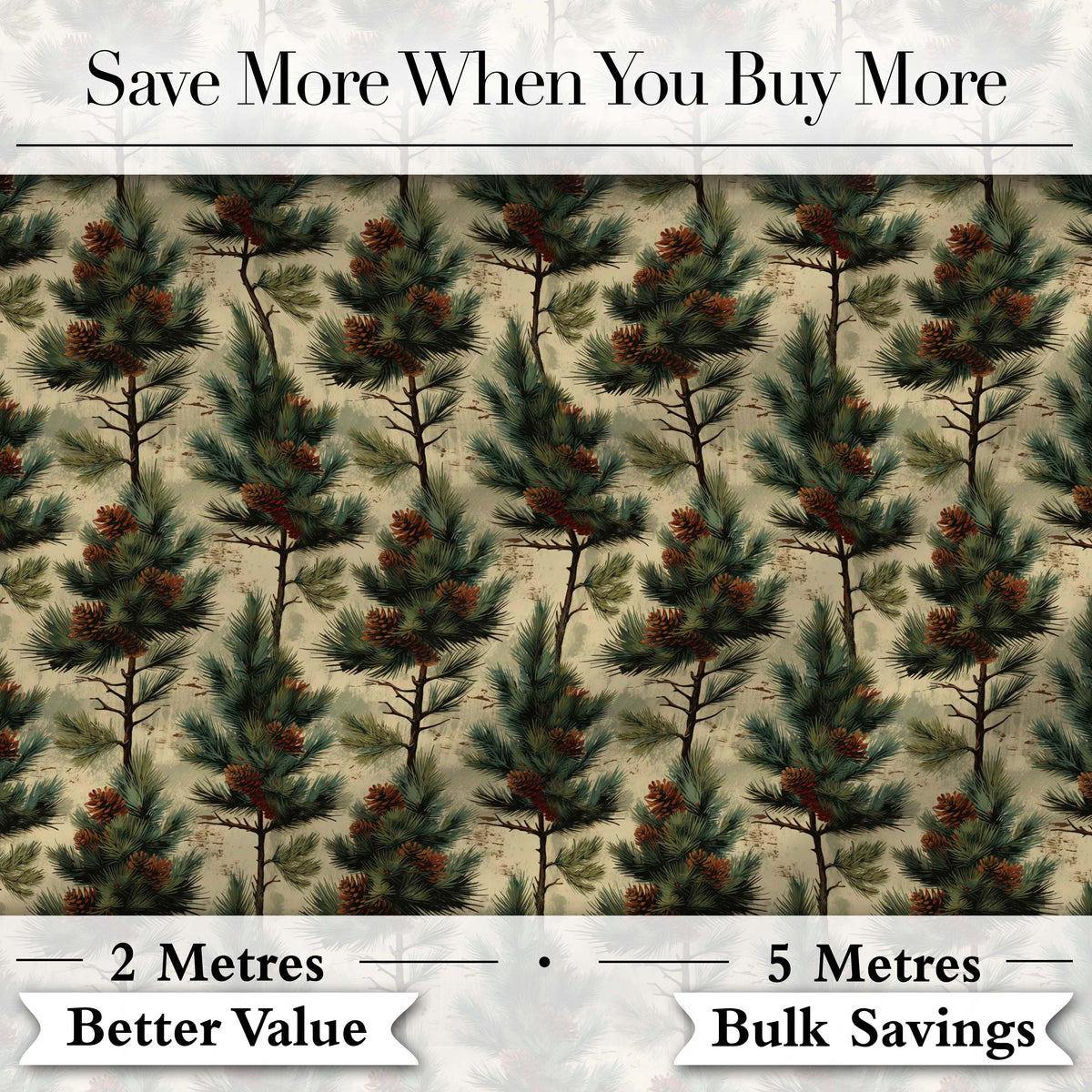 Watercolor Pine Woodland Nature Seamless Pattern Digital Print Fabric by the Metre UK Sewing Quilting Textile