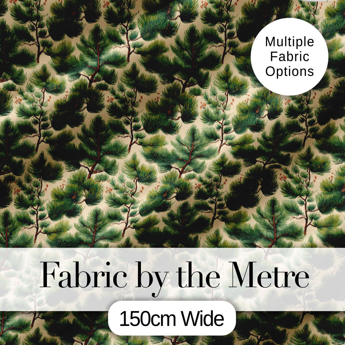 Pine Branches with Cones Vintage Botanical Seamless Pattern Digital Print Fabric by the Metre UK Sewing Quilting Textile