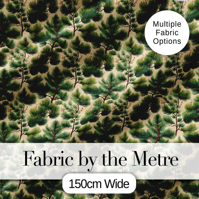 Pine Branches with Cones Vintage Botanical Seamless Pattern Digital Print Fabric by the Metre UK Sewing Quilting Textile