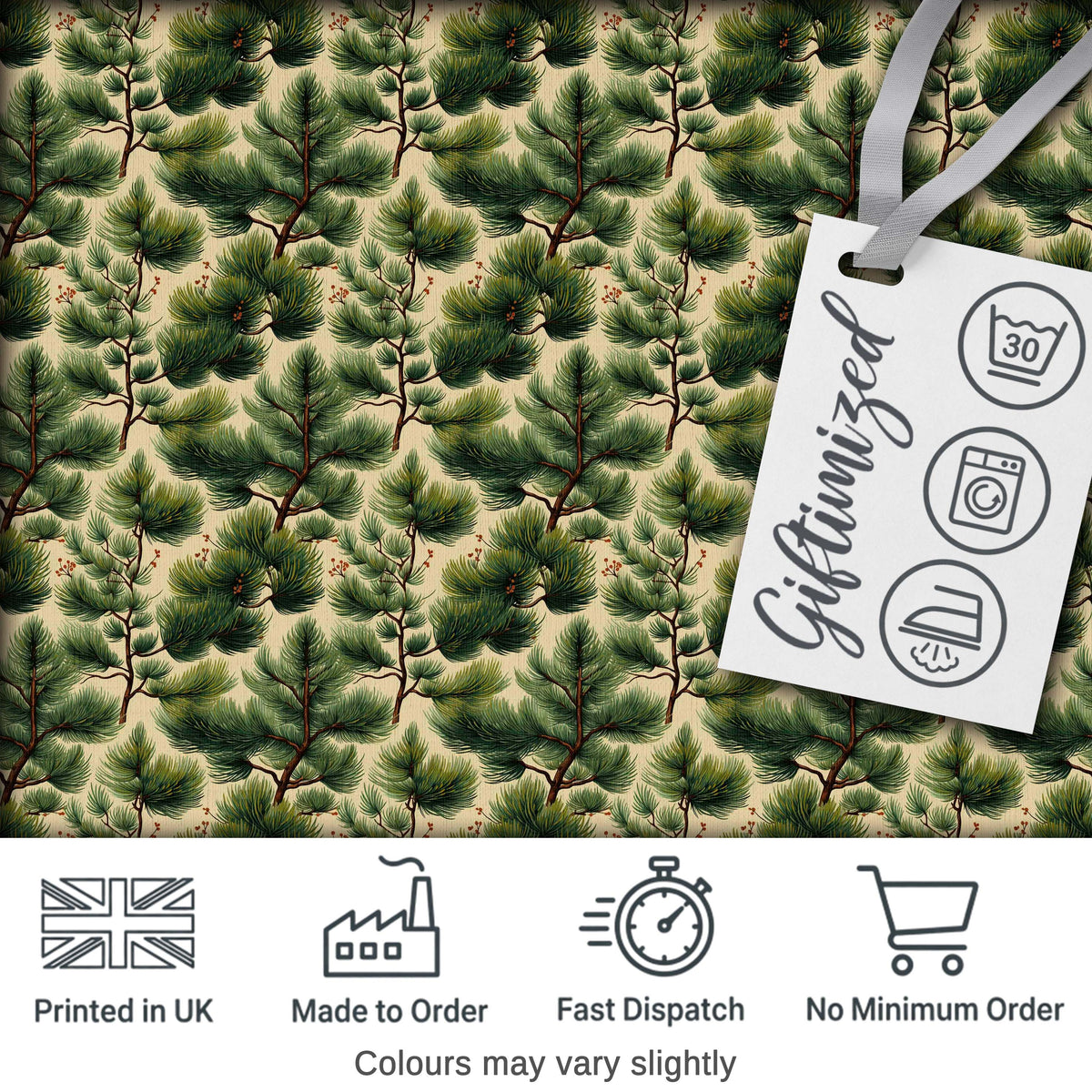 Pine Branches with Cones Vintage Botanical Seamless Pattern Digital Print Fabric by the Metre UK Sewing Quilting Textile