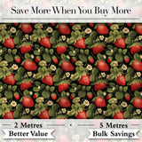Wild Strawberry Fruit Floral Dark Background Seamless Pattern Digital Print Fabric by the Metre UK Sewing Quilting Textile