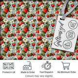 Strawberry Blossom Garden Botanical Blue Background Seamless Pattern Digital Print Fabric by the Metre UK Sewing Quilting Textile