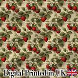 Vintage Strawberry Vine Rustic Wood Background Seamless Pattern Digital Print Fabric by the Metre UK Sewing Quilting Textile