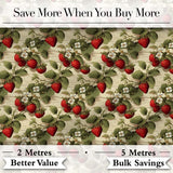 Vintage Strawberry Vine Rustic Wood Background Seamless Pattern Digital Print Fabric by the Metre UK Sewing Quilting Textile