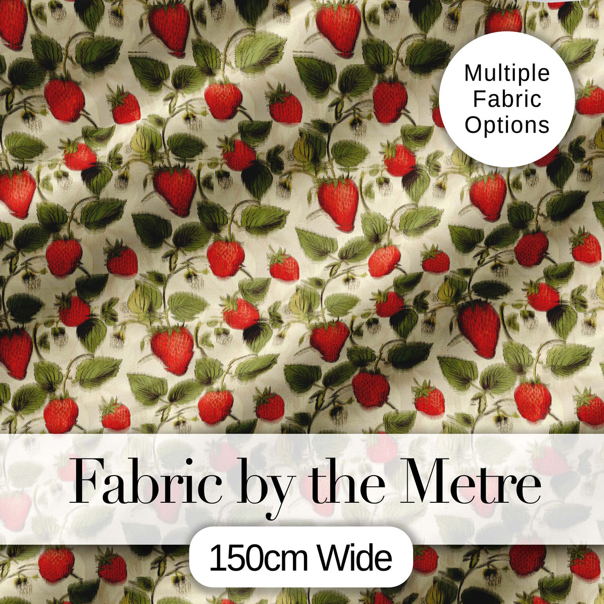 Classic Strawberry Botanical Cream Garden Seamless Pattern Digital Print Fabric by the Metre UK Sewing Quilting Textile