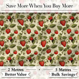 Classic Strawberry Botanical Cream Garden Seamless Pattern Digital Print Fabric by the Metre UK Sewing Quilting Textile