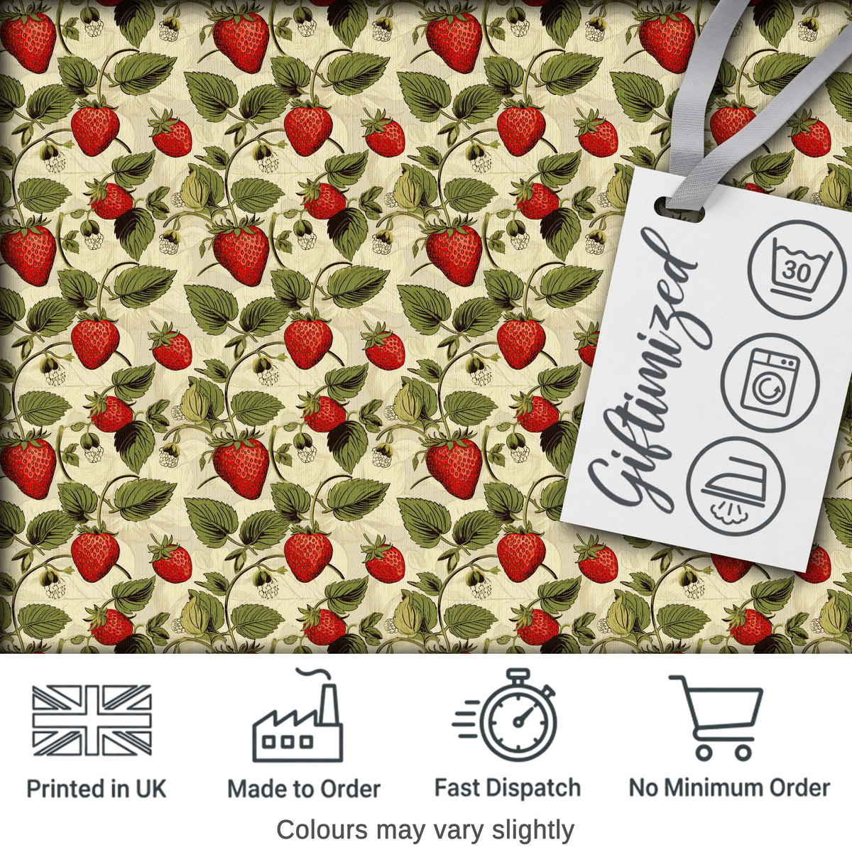 Classic Strawberry Botanical Cream Garden Seamless Pattern Digital Print Fabric by the Metre UK Sewing Quilting Textile