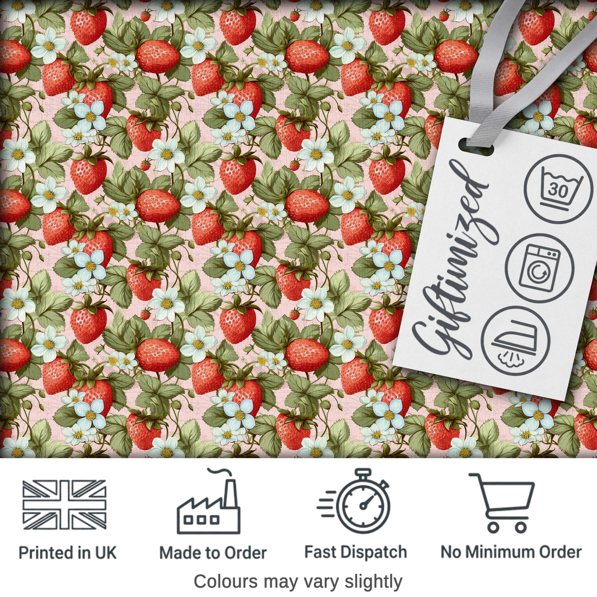 Soft Pastel Strawberry Blossom Floral Seamless Pattern Digital Print Fabric by the Metre UK Sewing Quilting Textile