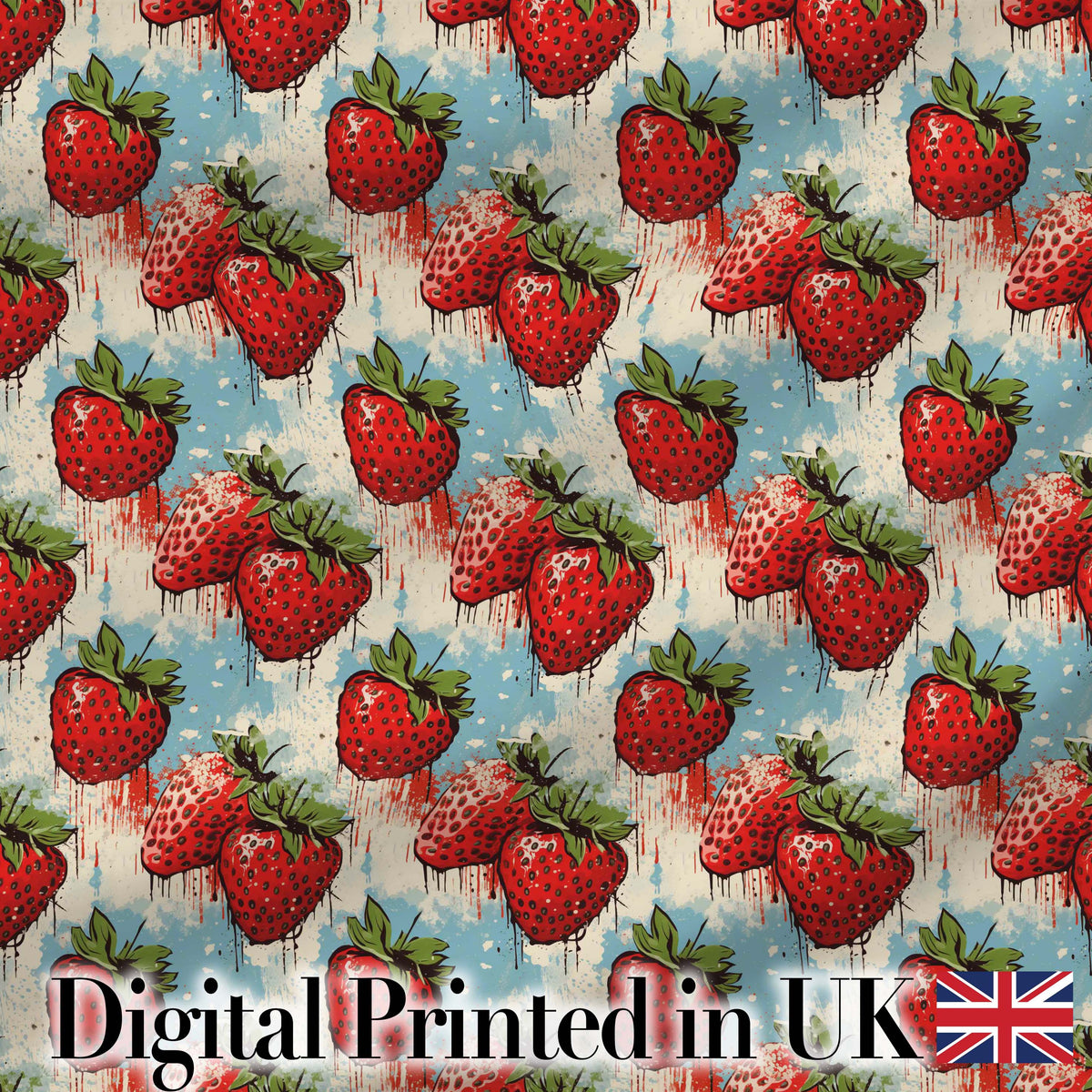 Grunge Strawberry Drip Urban Art Seamless Pattern Digital Print Fabric by the Metre UK Sewing Quilting Textile