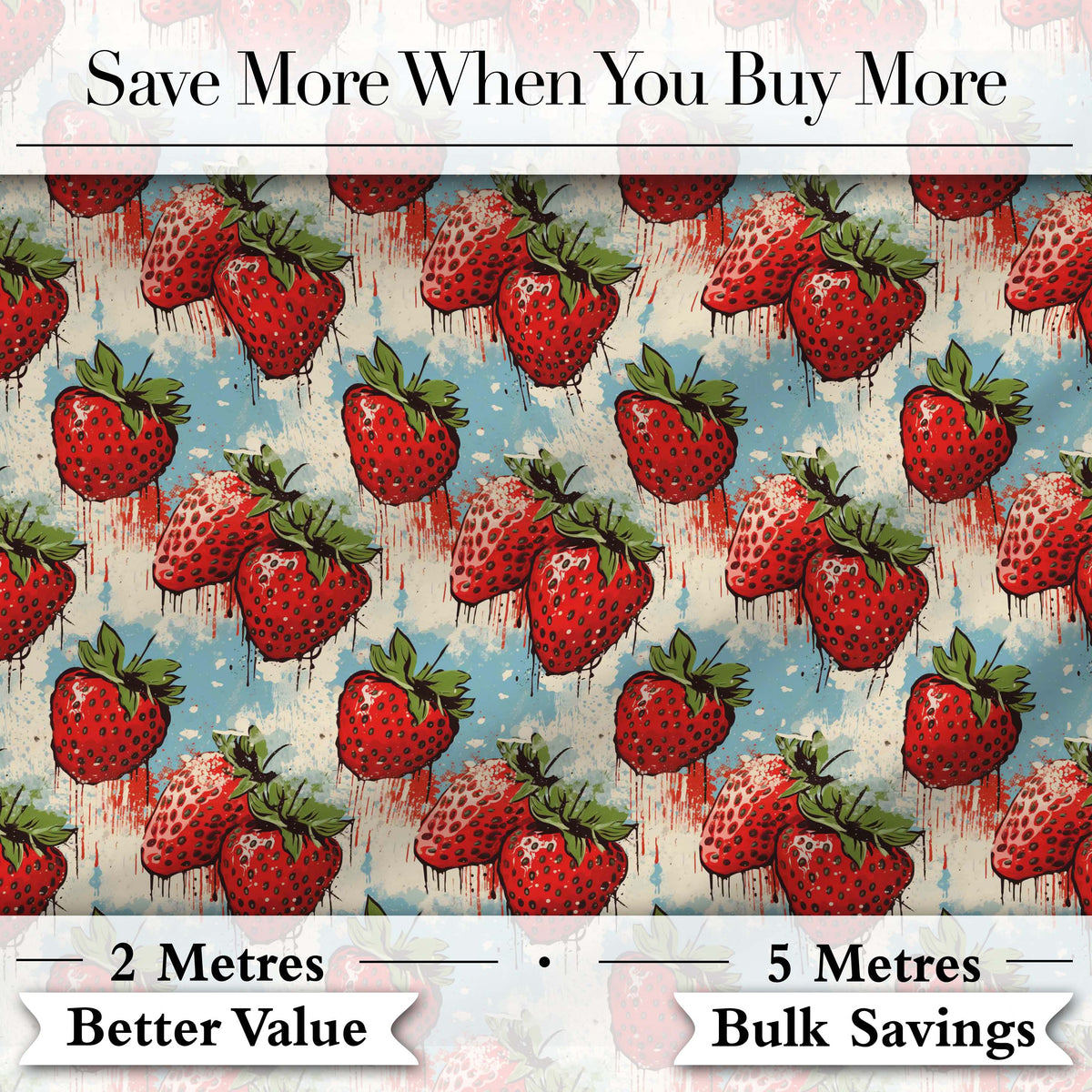 Grunge Strawberry Drip Urban Art Seamless Pattern Digital Print Fabric by the Metre UK Sewing Quilting Textile