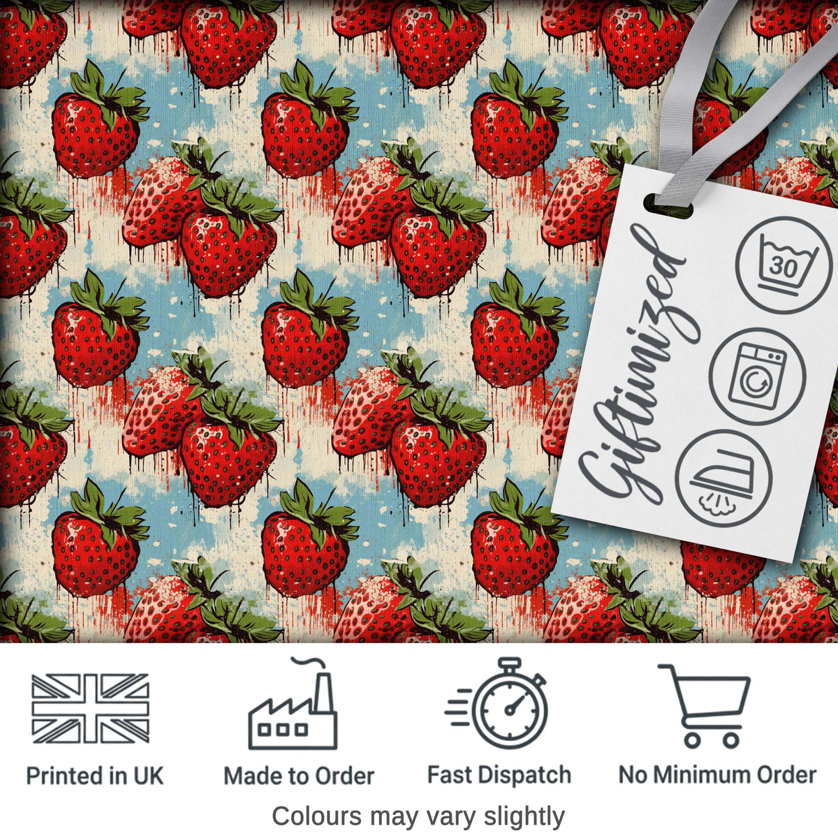 Grunge Strawberry Drip Urban Art Seamless Pattern Digital Print Fabric by the Metre UK Sewing Quilting Textile