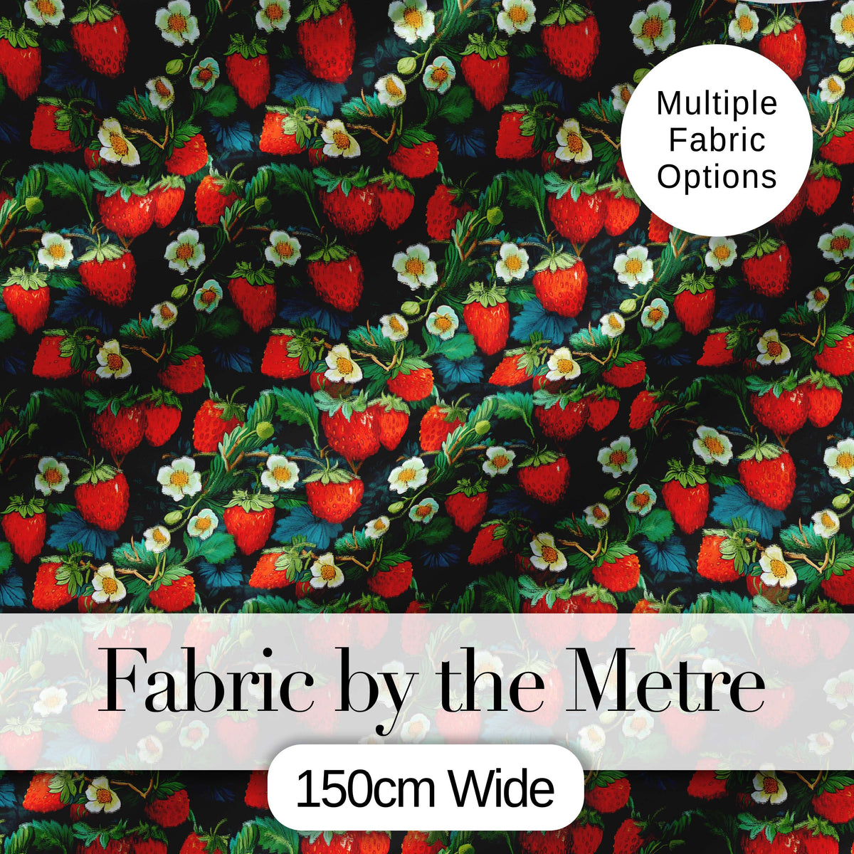 Dark Strawberry Botanical Rich Floral Seamless Pattern Digital Print Fabric by the Metre UK Sewing Quilting Textile