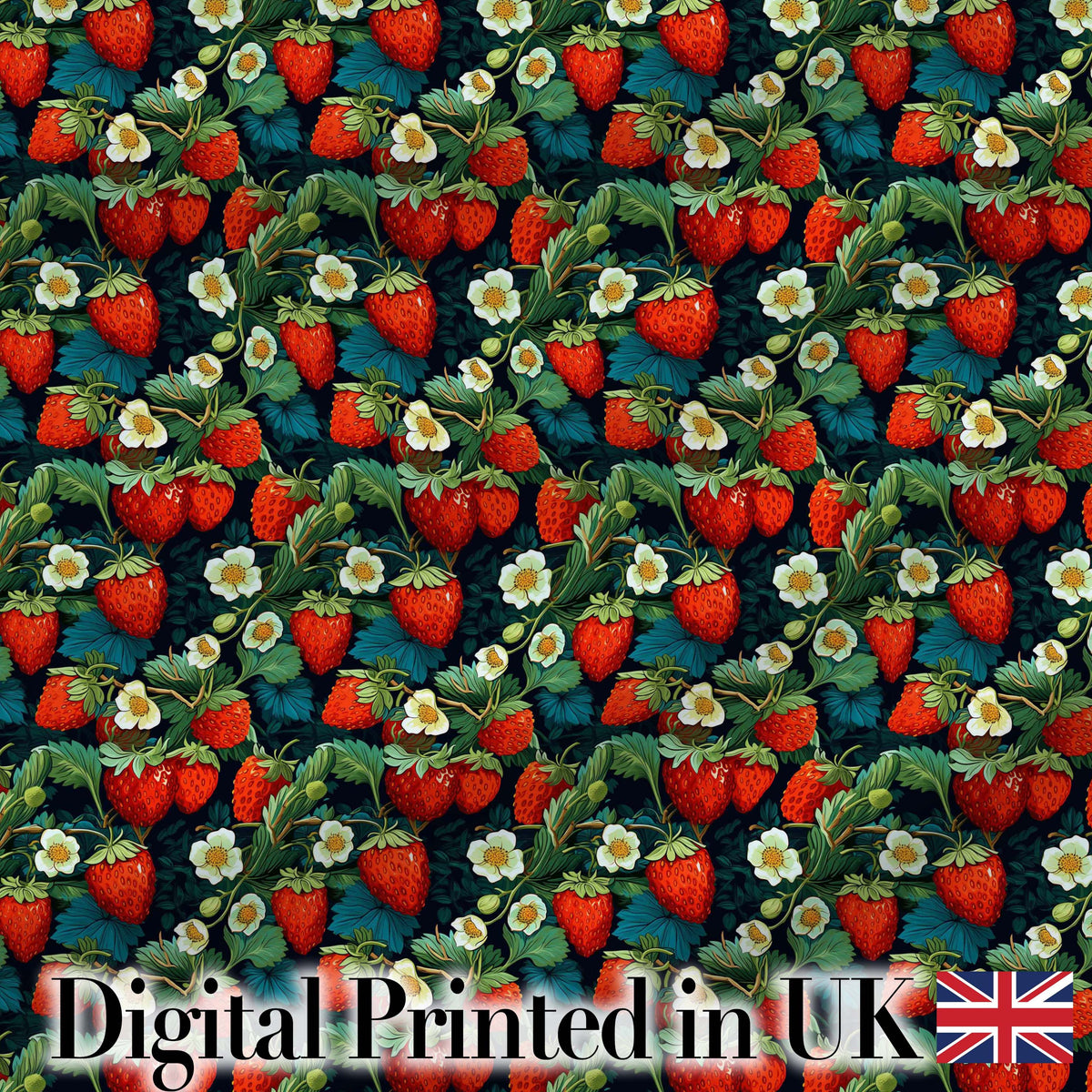 Dark Strawberry Botanical Rich Floral Seamless Pattern Digital Print Fabric by the Metre UK Sewing Quilting Textile