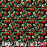 Dark Strawberry Botanical Rich Floral Seamless Pattern Digital Print Fabric by the Metre UK Sewing Quilting Textile