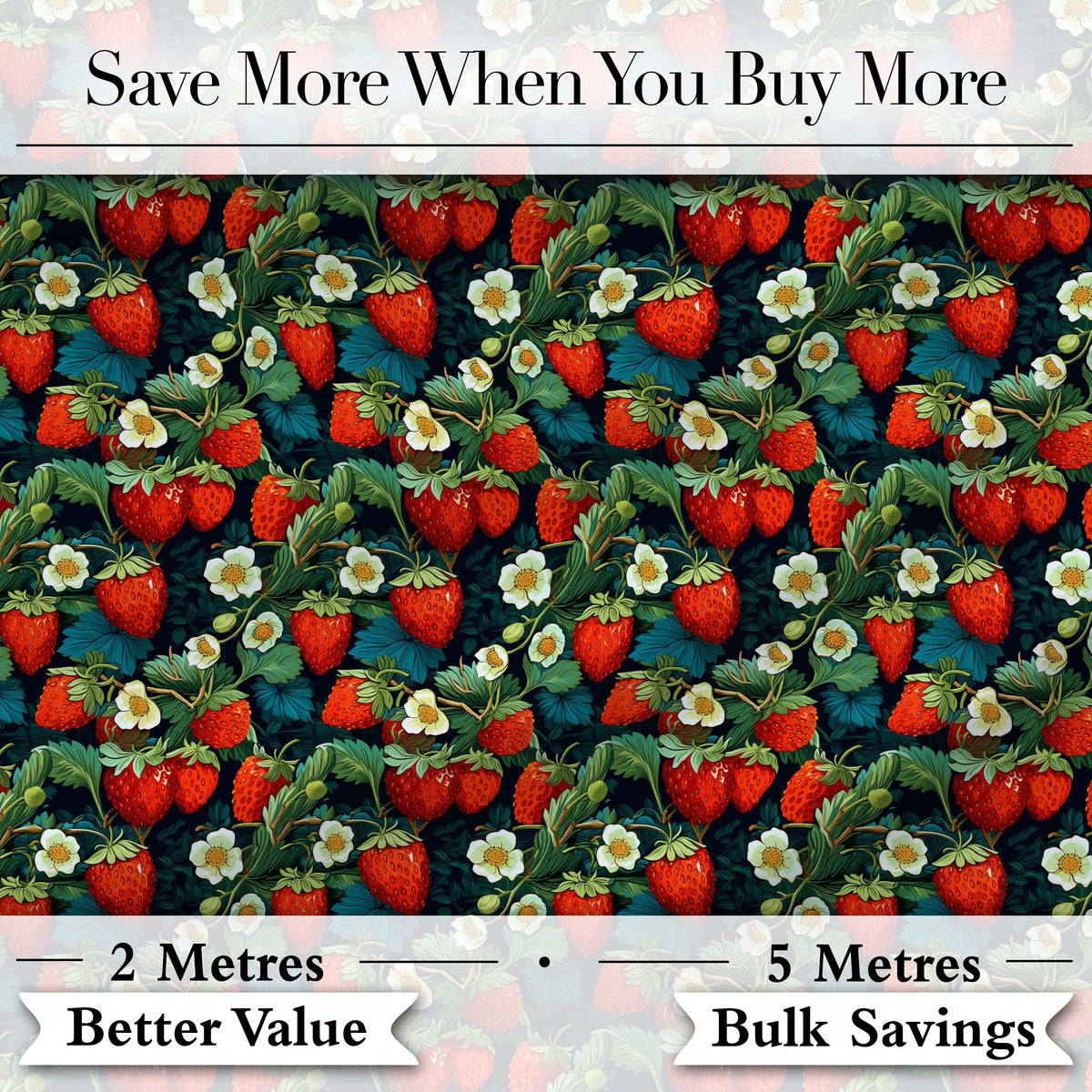 Dark Strawberry Botanical Rich Floral Seamless Pattern Digital Print Fabric by the Metre UK Sewing Quilting Textile