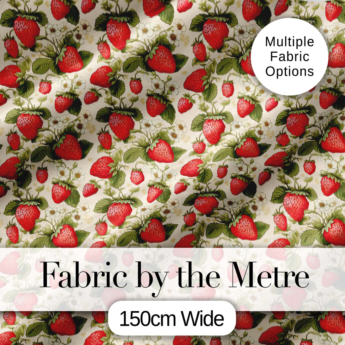Vintage Strawberry Floral Cream Garden Seamless Pattern Digital Print Fabric by the Metre UK Sewing Quilting Textile
