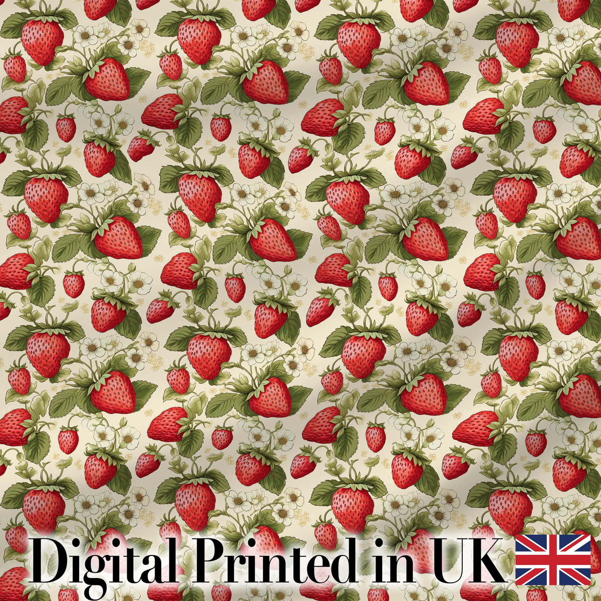 Vintage Strawberry Floral Cream Garden Seamless Pattern Digital Print Fabric by the Metre UK Sewing Quilting Textile