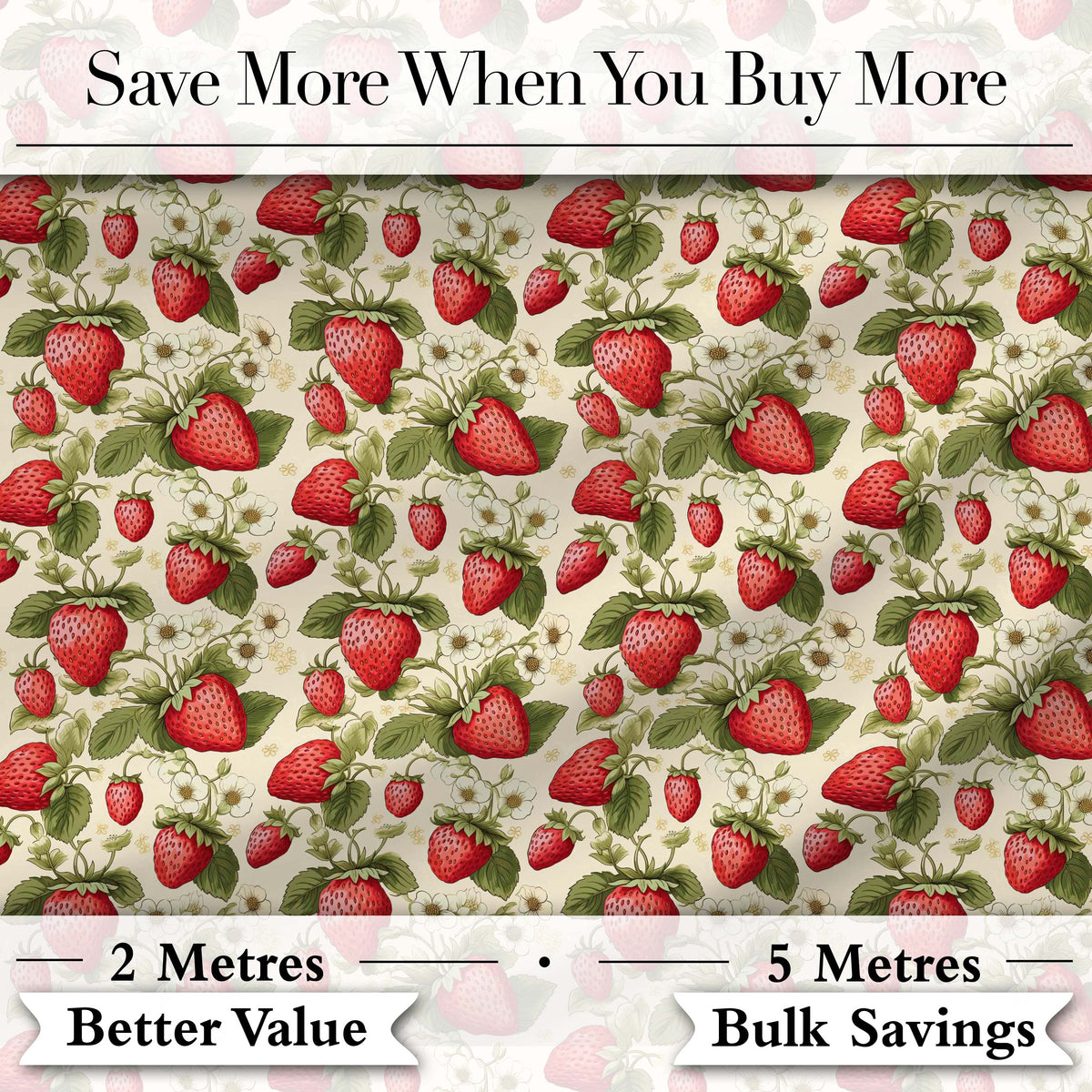 Vintage Strawberry Floral Cream Garden Seamless Pattern Digital Print Fabric by the Metre UK Sewing Quilting Textile