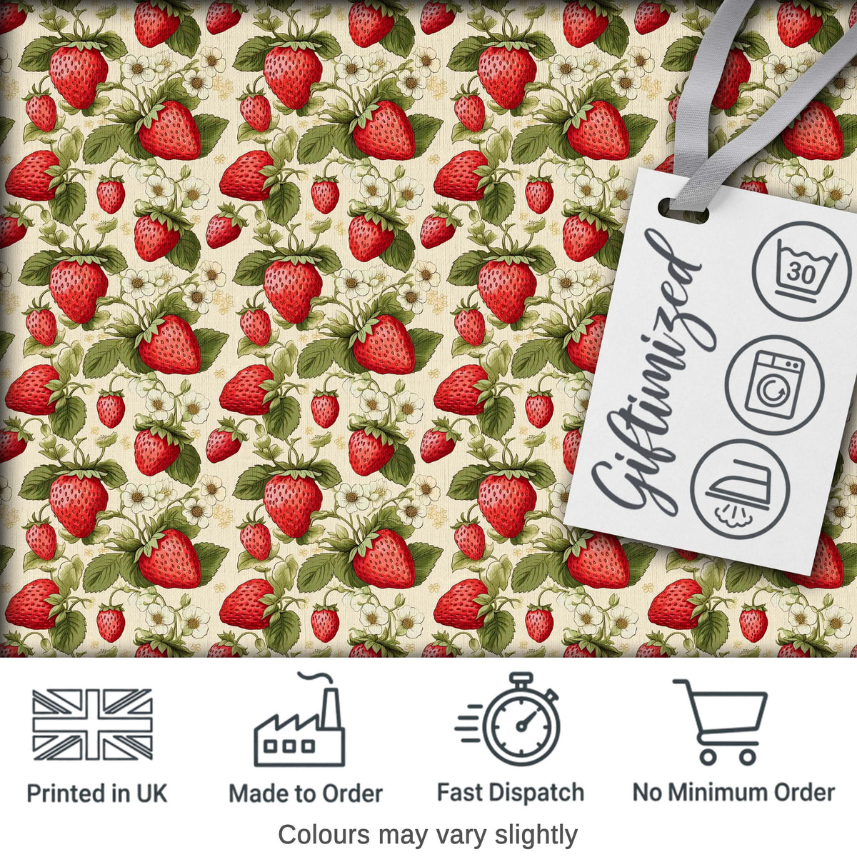 Vintage Strawberry Floral Cream Garden Seamless Pattern Digital Print Fabric by the Metre UK Sewing Quilting Textile