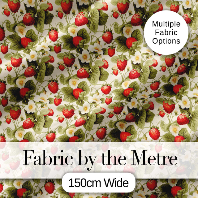 Vintage Strawberry Blossom Cream Garden Seamless Pattern Digital Print Fabric by the Metre UK Sewing Quilting Textile