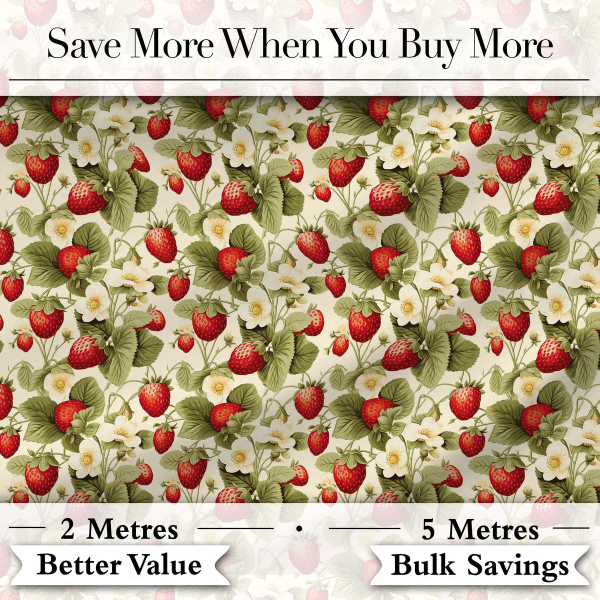 Vintage Strawberry Blossom Cream Garden Seamless Pattern Digital Print Fabric by the Metre UK Sewing Quilting Textile