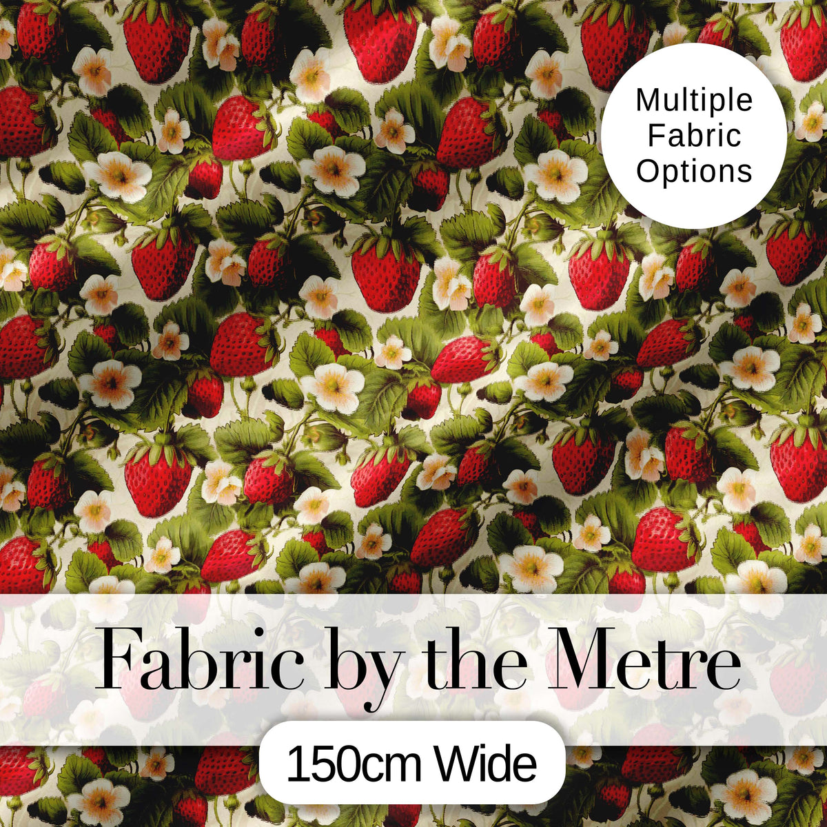 Classic Strawberry Garden Floral Cream Seamless Pattern Digital Print Fabric by the Metre UK Sewing Quilting Textile