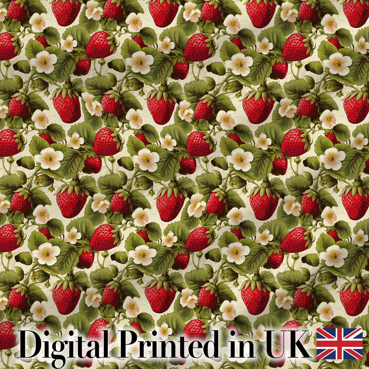 Classic Strawberry Garden Floral Cream Seamless Pattern Digital Print Fabric by the Metre UK Sewing Quilting Textile