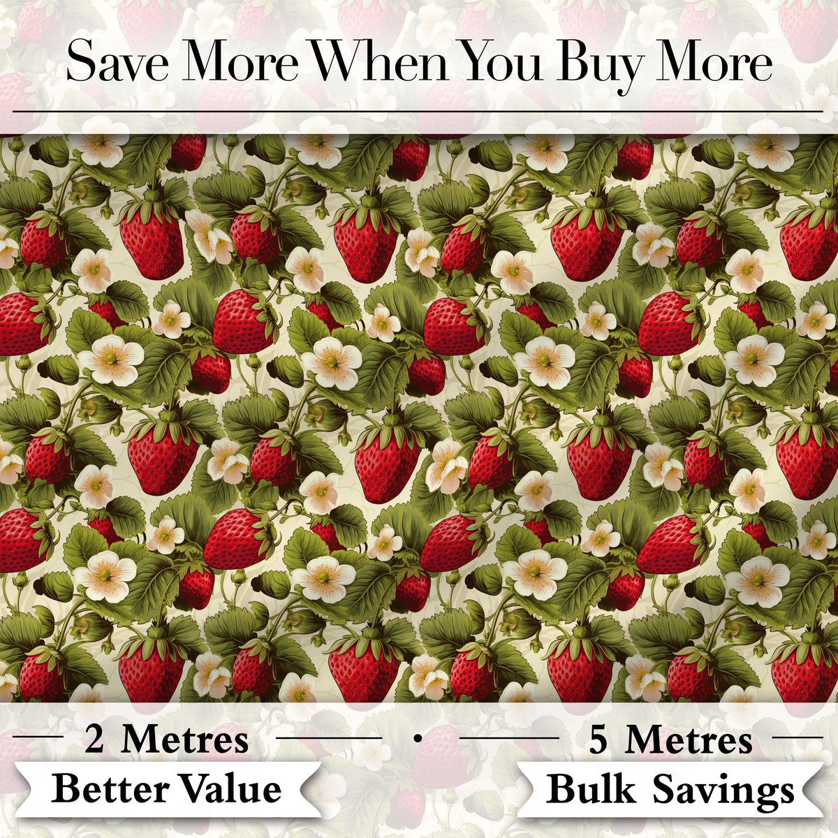Classic Strawberry Garden Floral Cream Seamless Pattern Digital Print Fabric by the Metre UK Sewing Quilting Textile