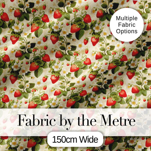 Delicate Strawberry Vine Soft Floral Seamless Pattern Digital Print Fabric by the Metre UK Sewing Quilting Textile