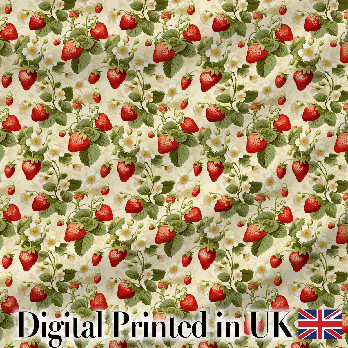 Delicate Strawberry Vine Soft Floral Seamless Pattern Digital Print Fabric by the Metre UK Sewing Quilting Textile