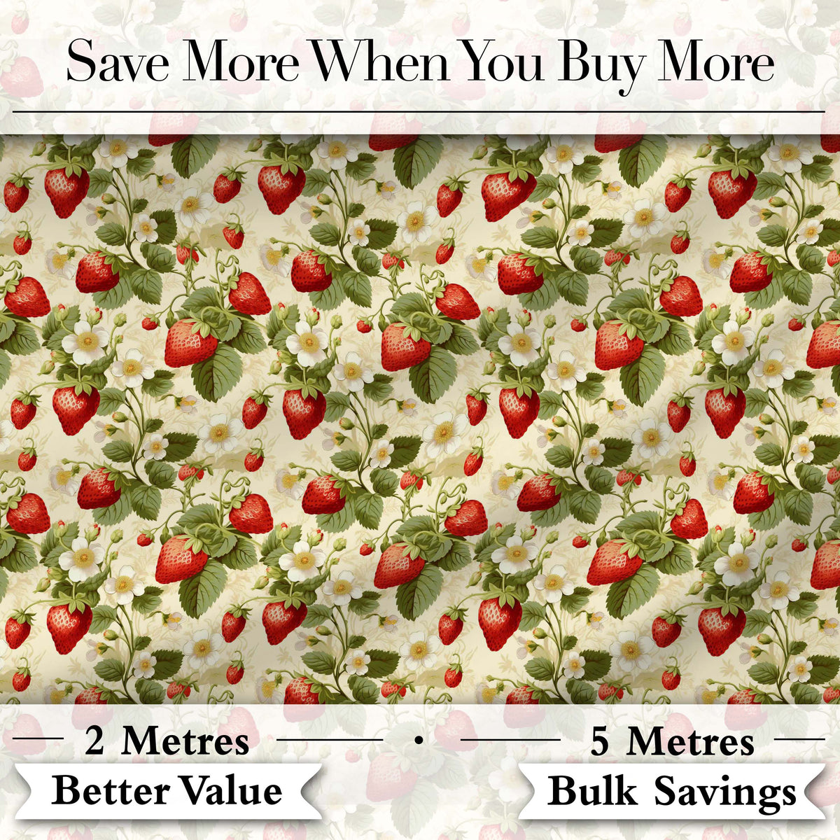 Delicate Strawberry Vine Soft Floral Seamless Pattern Digital Print Fabric by the Metre UK Sewing Quilting Textile