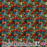 Artistic Strawberry Vine Blue Swirl Seamless Pattern Digital Print Fabric by the Metre UK Sewing Quilting Textile