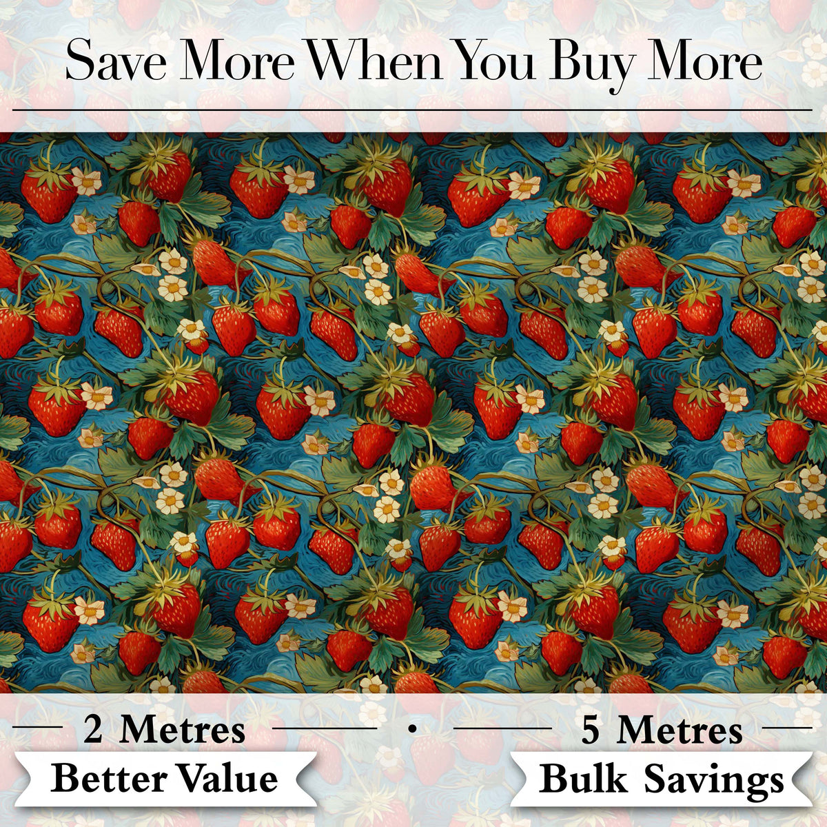 Artistic Strawberry Vine Blue Swirl Seamless Pattern Digital Print Fabric by the Metre UK Sewing Quilting Textile