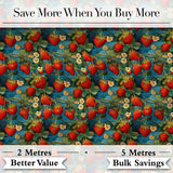 Artistic Strawberry Vine Blue Swirl Seamless Pattern Digital Print Fabric by the Metre UK Sewing Quilting Textile