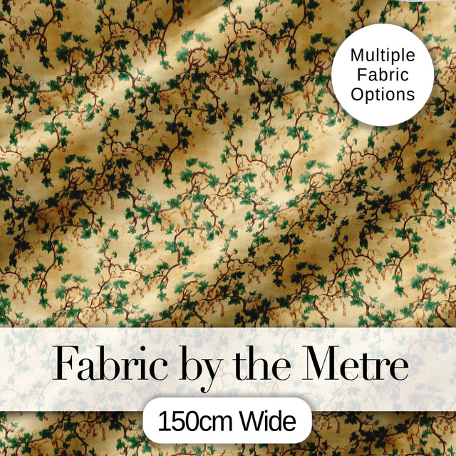 Elegant Grape Vine Branch Beige Background Seamless Pattern Digital Print Fabric by the Metre UK Sewing Quilting Textile