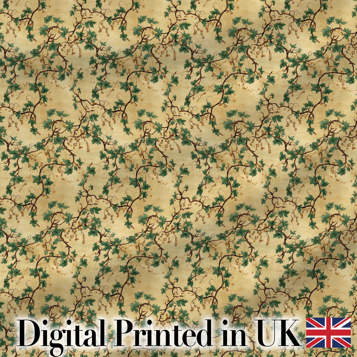 Elegant Grape Vine Branch Beige Background Seamless Pattern Digital Print Fabric by the Metre UK Sewing Quilting Textile