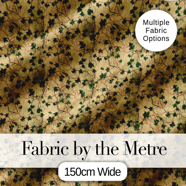 Vintage Maple Leaf Branch Beige Seamless Pattern Digital Print Fabric by the Metre UK Sewing Quilting Textile