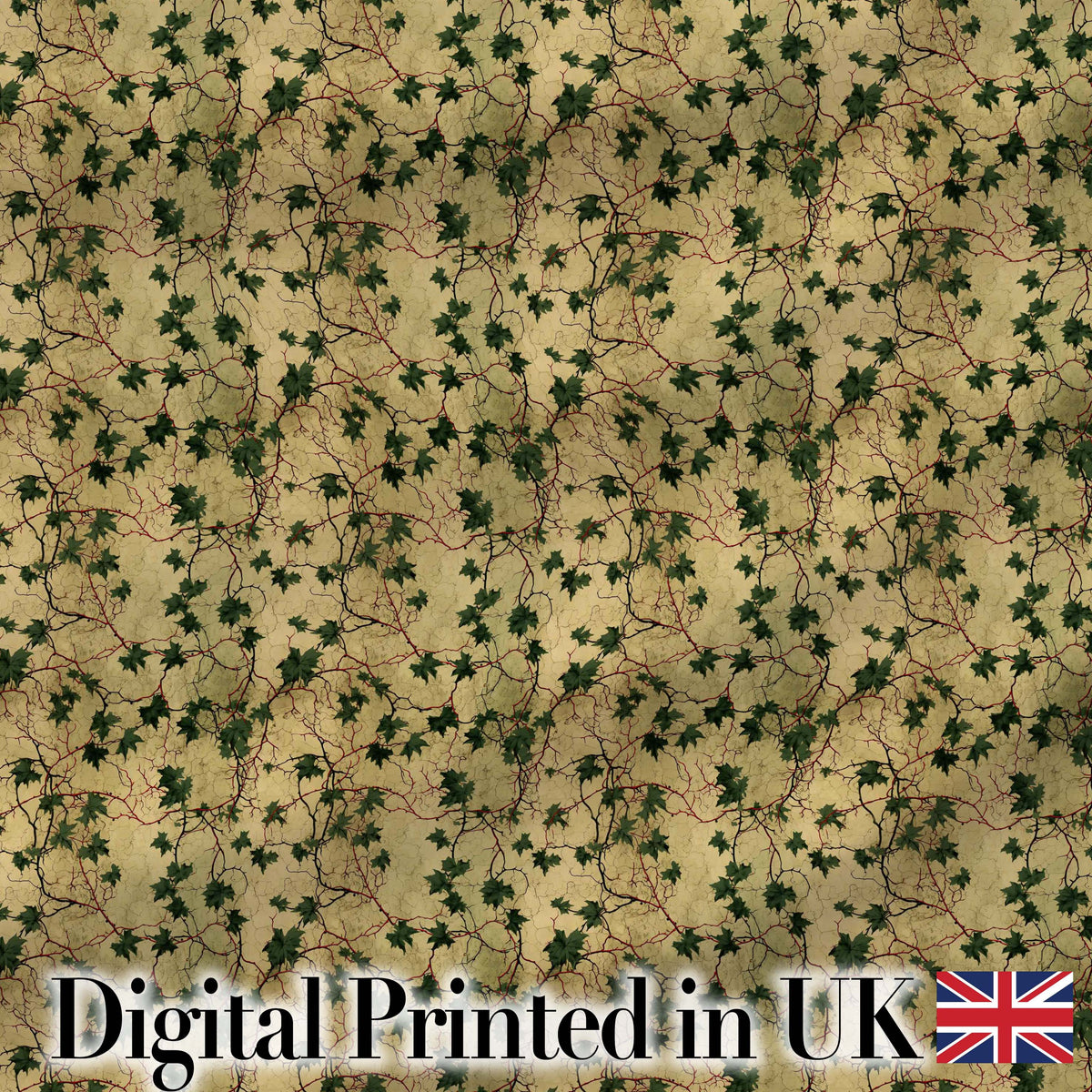 Vintage Maple Leaf Branch Beige Seamless Pattern Digital Print Fabric by the Metre UK Sewing Quilting Textile