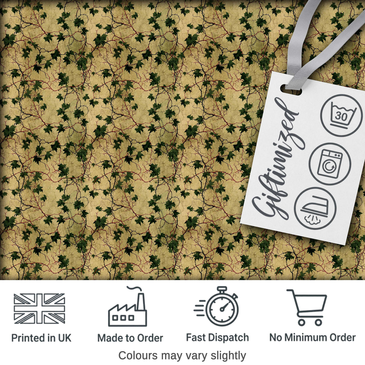 Vintage Maple Leaf Branch Beige Seamless Pattern Digital Print Fabric by the Metre UK Sewing Quilting Textile